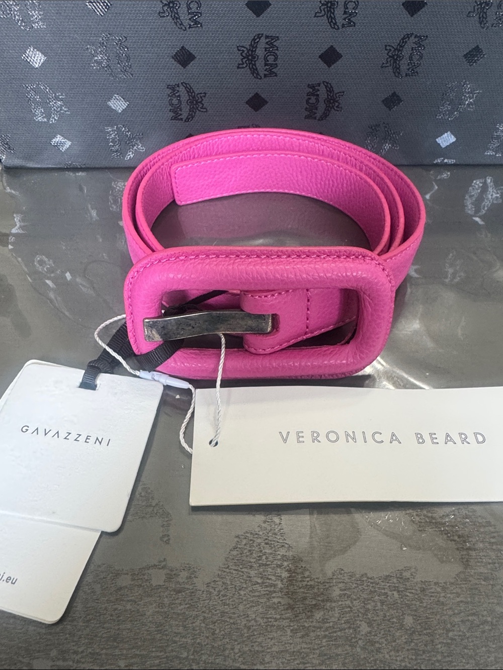 Veronica Beard Hot Pink Leather Belt with Wrapped Buckle